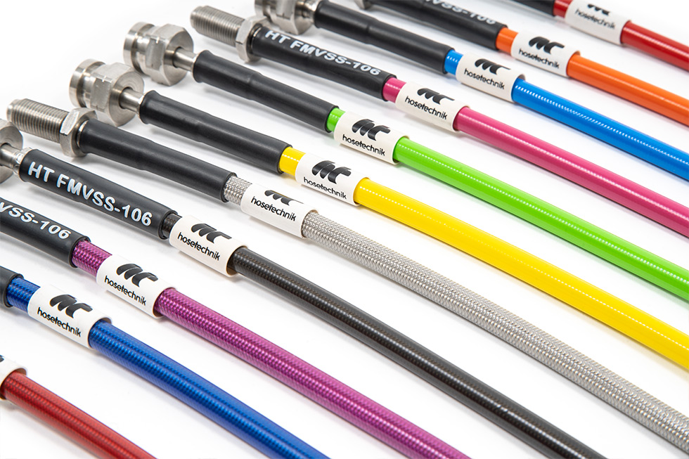 <p>Hosetechnik lines are hand-finished with Teflon-lined braided stainless steel bodies and custom-machined stainless fittings. They are available in no less than 12 hard-wearing PVC sleeve colours