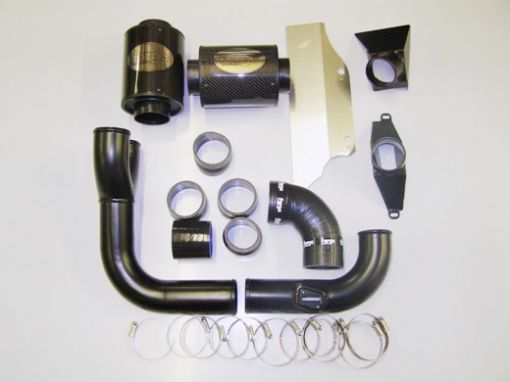 when compared to the original air box/ filter system. All the parts required are included in the Kit. This kit is available in Black only with Black hoses.</p>