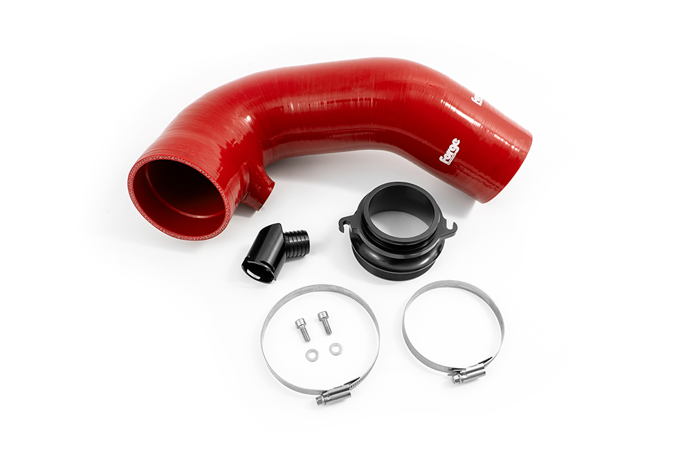 the Forge Motorsport Silicone large turbo inlet hose has increased flow over the standard item and testing on the dyno certainly represent the huge benefits from such a well-engineered product.</p>