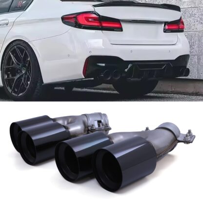 Gravity Performance tailpipes designed to replace the OEM exhaust tips with quad exit pipes. Our Gravity Performance exhaust conversion fits with M5 style diffusers to give your vehicle a full M5 look.