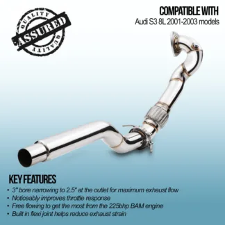 3' bore narrowing to 2.5' at the outlet for maximum exhaust flow