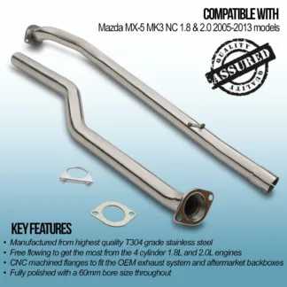 Gravity Exhaust centre sections are designed in house using the OEM mounting points to ensure smooth fitment every time. Using the highest quality T304 stainless steel for performance and durability.