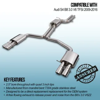 2.5' bore throughout with quad 3 inch tips