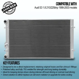 Twin core aluminium core will achieve up to 30% more cooling capability than the standard radiator.