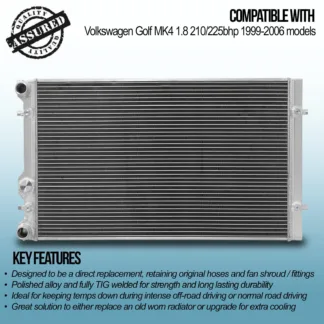 Twin core aluminium core will achieve up to 30% more cooling capability than the standard radiator.