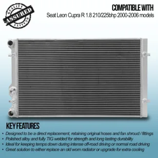 Twin core aluminium core will achieve up to 30% more cooling capability than the standard radiator.