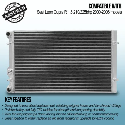 Twin core aluminium core will achieve up to 30% more cooling capability than the standard radiator.