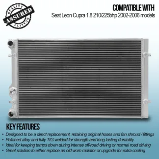 Twin core aluminium core will achieve up to 30% more cooling capability than the standard radiator.