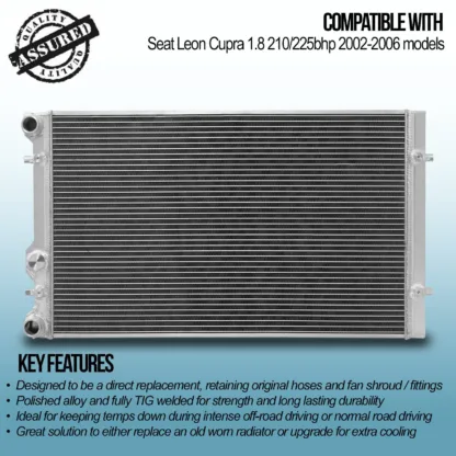Twin core aluminium core will achieve up to 30% more cooling capability than the standard radiator.