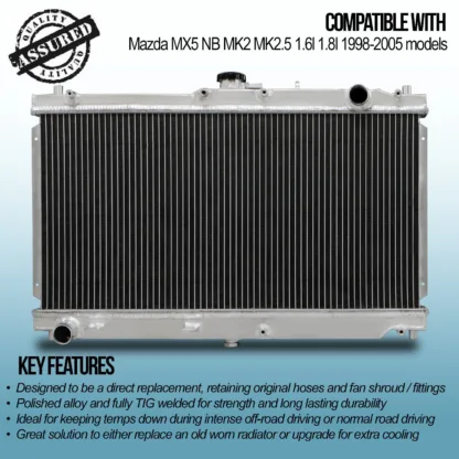 Twin core aluminium core will achieve up to 30% more cooling capability than the standard radiator