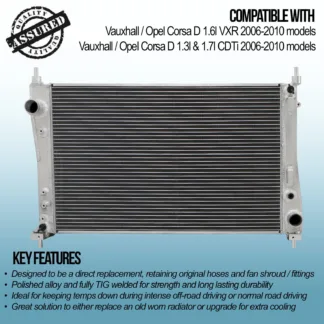 Twin channel aluminium core will achieve up to 30% more cooling capability than the standard radiator