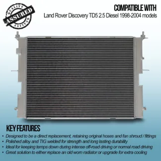 Twin channel aluminium core will achieve up to 30% more cooling capability than the standard radiator.