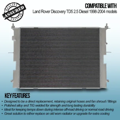 Twin channel aluminium core will achieve up to 30% more cooling capability than the standard radiator.
