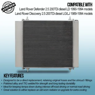 Twin aluminium core will achieve up to 30% more cooling capability than the standard radiator