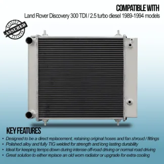 Twin channel aluminium core will achieve up to 30% more cooling capability than the standard radiator