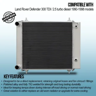 Twin channel aluminium core will achieve up to 30% more cooling capability than the standard radiator