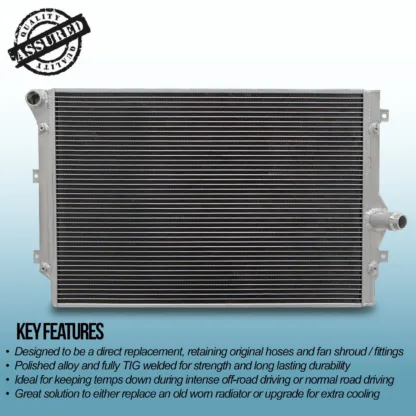 Twin aluminium core will achieve up to 30% more cooling capability than the standard radiator