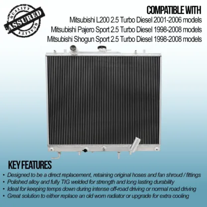 Twin core aluminium radiator will achieve up to 30% more cooling capability than the standard radiator