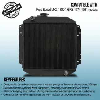 Twin core aluminium core will achieve up to 30% more cooling capability than the standard radiator