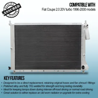 Twin aluminium core will achieve up to 30% more cooling capability than the standard radiator