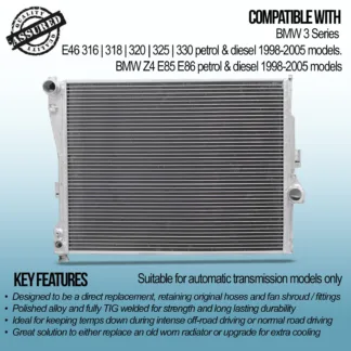 Twin core aluminium radiator will achieve up to 30% greater cooling capability over the OEM item