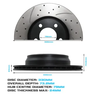 Gravity Front Drilled Grooved 330mm Brake Discs - BMW 3 Series F30 325D 328I 330D 11-19