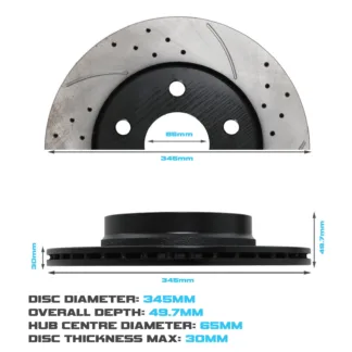 Gravity Front Drilled Grooved 345mm Brake Discs - Audi A3 S3 8P 2.5 3.2 V6 Quattro 03-12