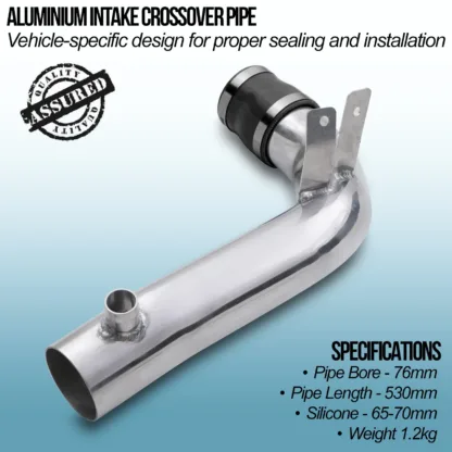 Direct replacement for the original plastic pipe between the intake and turbo inlet at the rear of the engine bay.