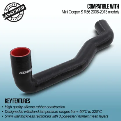 Gravity performance intake resonator deletes offer an effective visual and performance upgrade for your Mini Cooper R56. Our resonator delete hoses replace the restrictive hose with a smooth-bore hose