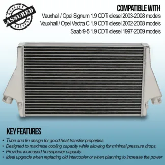 Tube and fin design for good heat transfer properties with low weight and low pressure drop across its core.