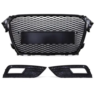 Gravity RS4 Style Front Honeycomb Grille Badgeless With Surrounds Black - Audi A4 B8.5 12-16