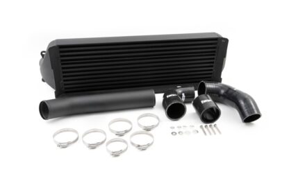 power was increased from 358 bhp with the stock intercooler and intake